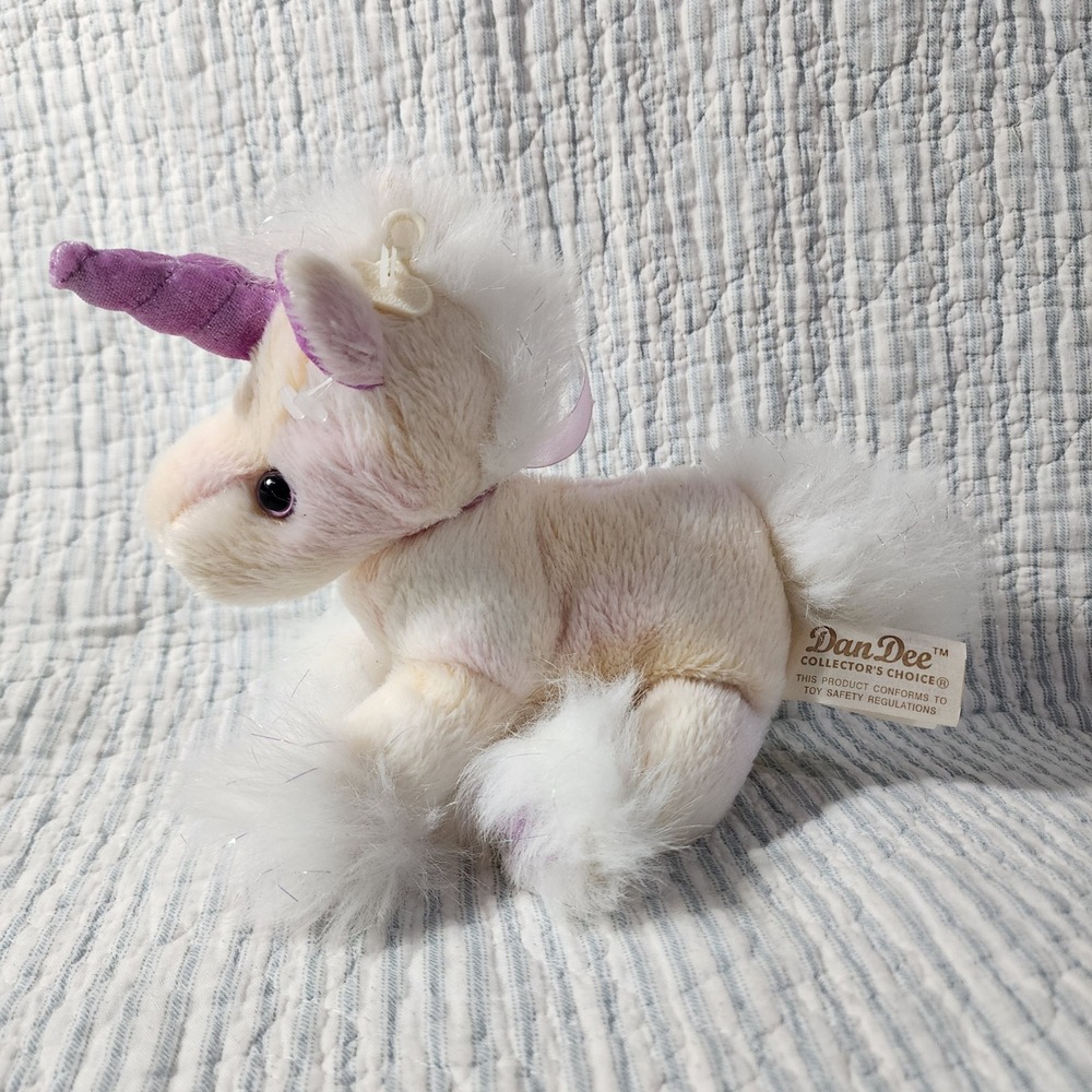 Dan Dee Collectors Choice Unicorn Plush White Purple Sparkle Tinsel Stuffed Toy